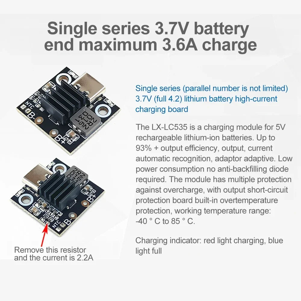 Diymore- 1S lithium-ion battery charging module with -5V power supply and -charging indicator light Low power consumption Quake
