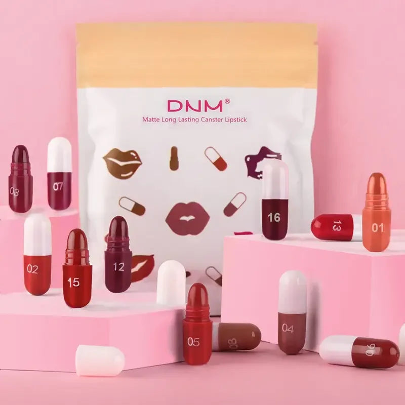 18Pc Mini Capsule Lipstick,Long-Lasting Velvet Matte Capsule Lipstick Set Portable Waterproof Mini Lipstick Valentine's Day Gift Quake 1 set