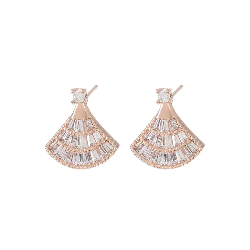 Fan Shaped Earrings Layered Skirt Shaped Rose Gold Earrings Light Luxury Earrings for Ladies Elegant Daily Earrings Quake