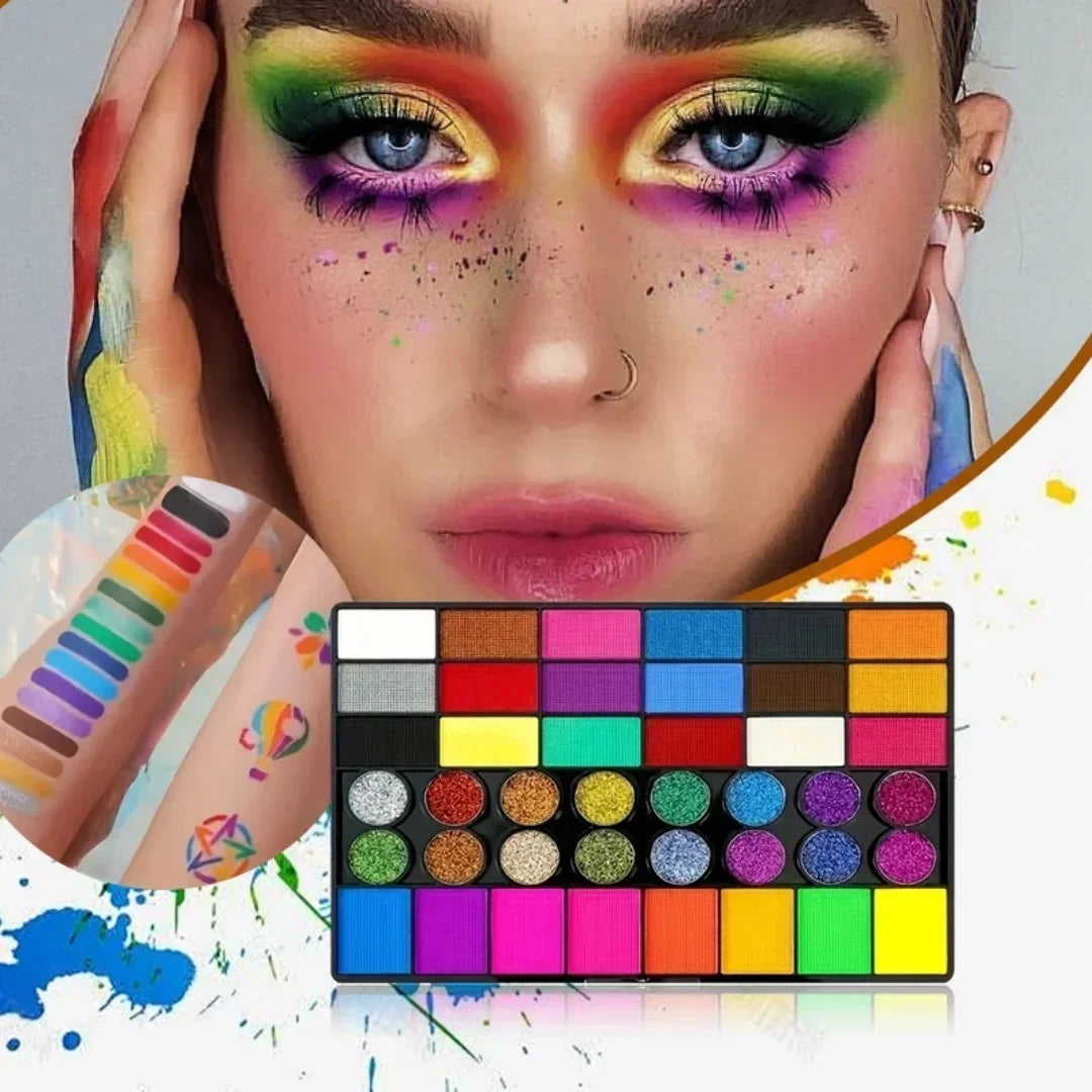 42 Colors UV Neon Face Paint Set Fluorescent Glitter Art Makeup Water Soluble Body Painting for Festivals Halloween Quake