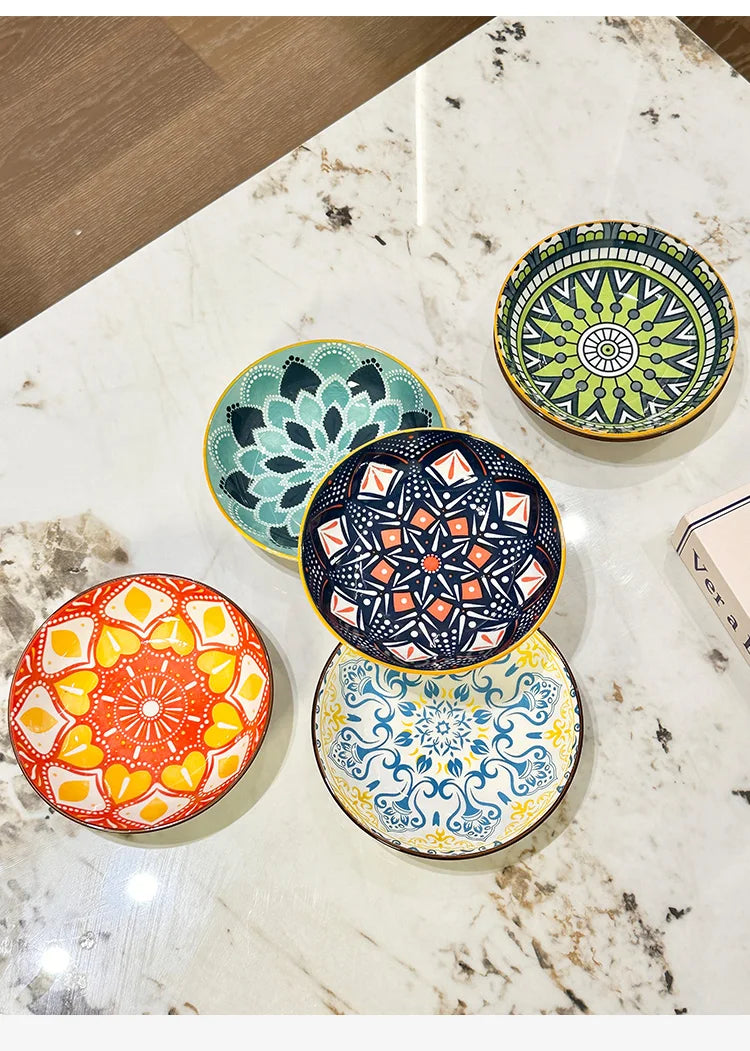 6pcs- Ceramic Bohemia Plate, Salad Plate, Appetizer, Serving Dried Fruit, Desserts And SaladsDishwasher Oven Microwave Safe Quake