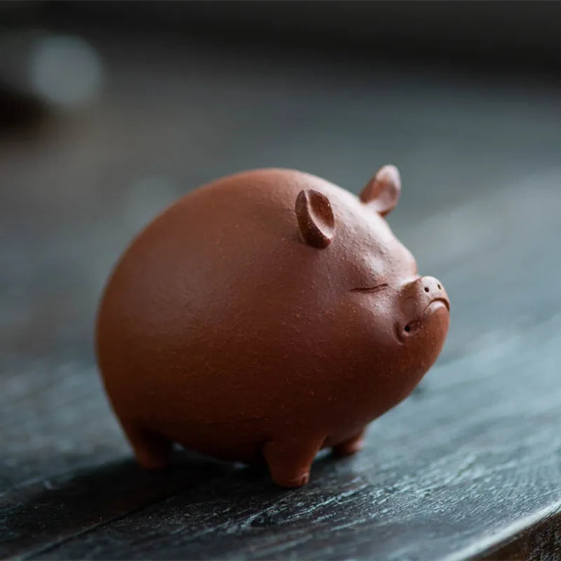 Zisha Tea Pet Pig Small Ornament Sloping Clay Couple Pig Sculpture Zodiac Tea Play Quake