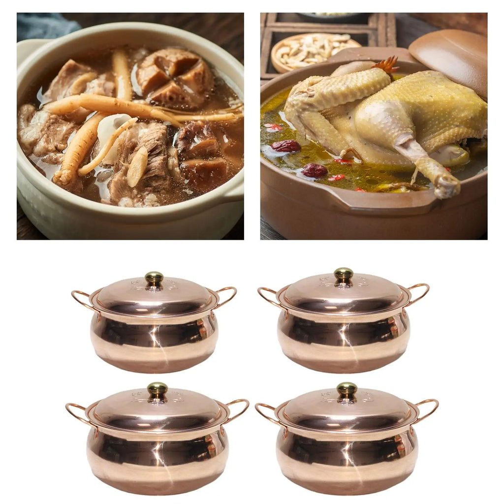 Copper Soup Pot Hot Pot Pan Saucepan Quick Heating Double Handle with Lid Copper Quake 22cm