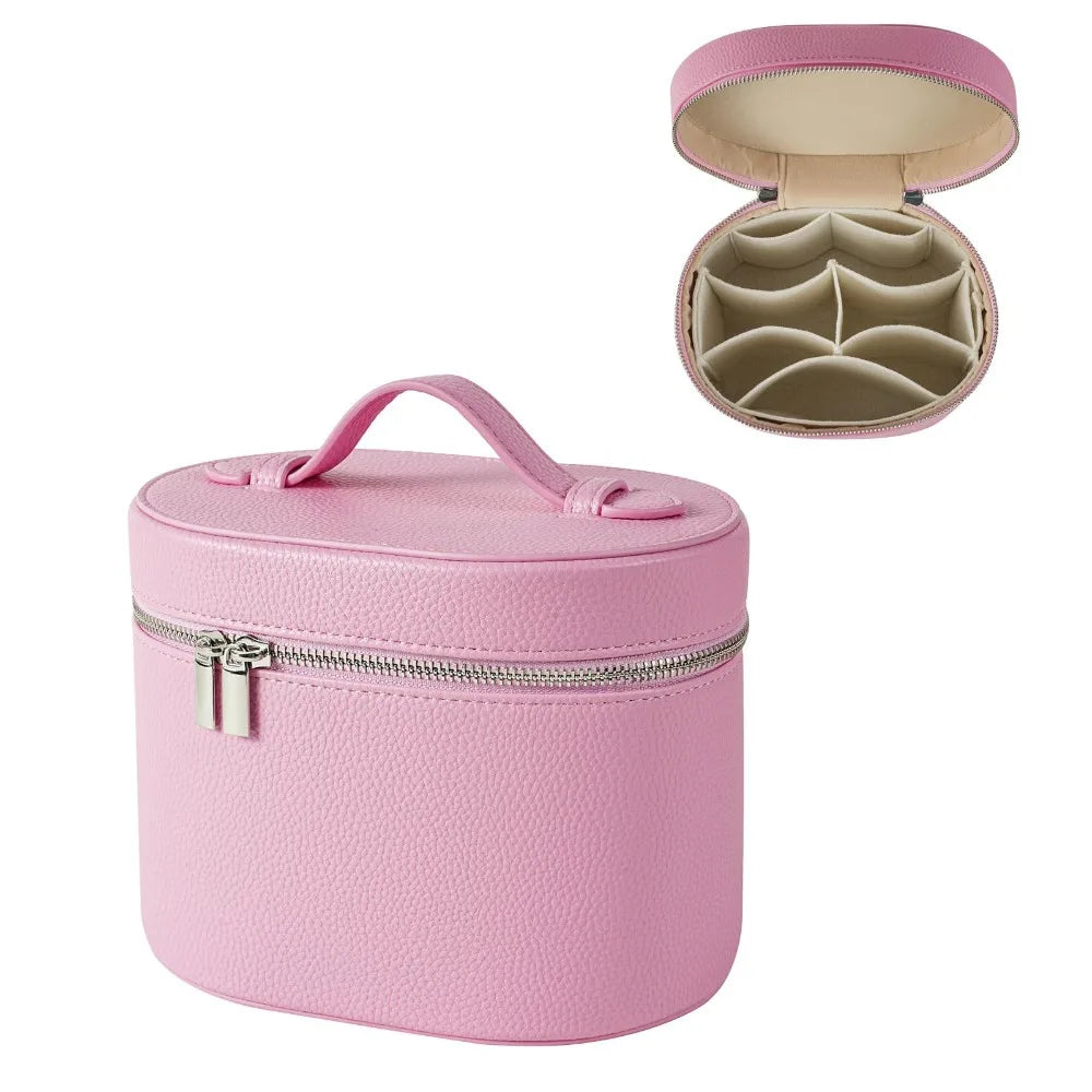 Large Capacity Cosmetic Box PU Leather Waterproof Makeup Bag Zipper Closure Internal Storage Box Toiletry Pouch Gift Idea Quake Pink 1