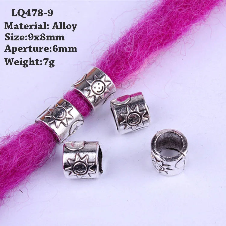 5-Piece Dreadlock Braid Beads Rings – Silver & Gold Hair Accessories