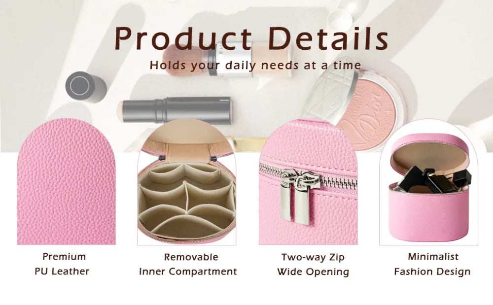 Large Capacity Cosmetic Box PU Leather Waterproof Makeup Bag Zipper Closure Internal Storage Box Toiletry Pouch Gift Idea Quake