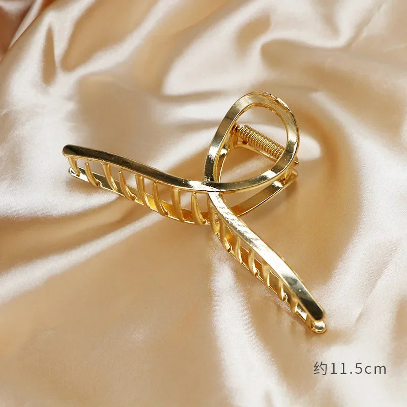 Women's Elegant Gold Metal Geometric Hair Clips Fashion Vintage Bathing Grip Claw Clips Barrette Hair Styling Tool Ponytail Clip Quake gold-jc