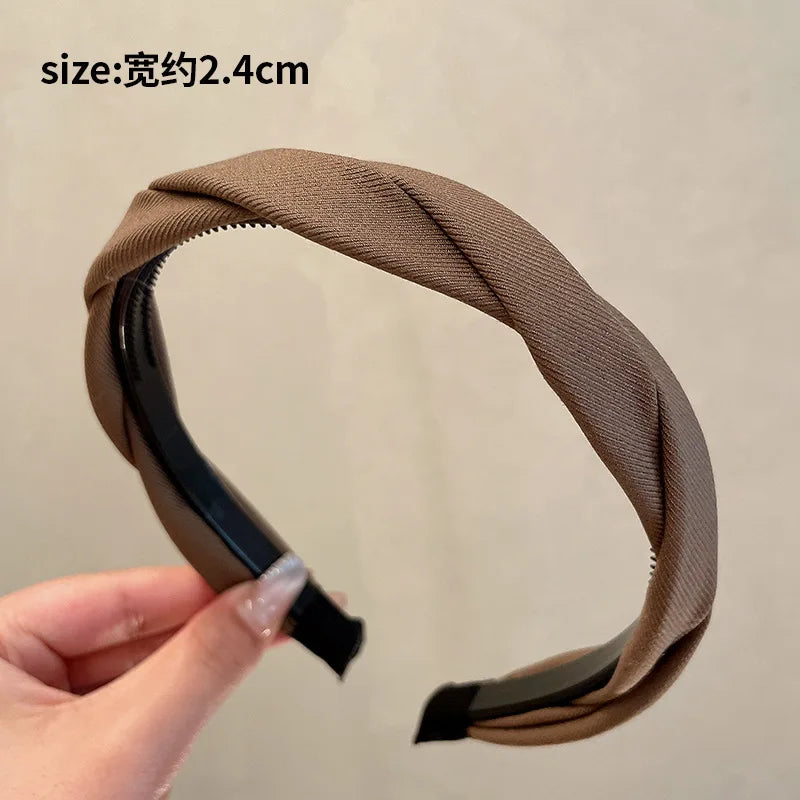 Solid Fabric Wrap Headband for Women Girls Sweet Elegant Headband Simple Hair Hoop Head Band Hair Ornament Fashion Accessories Quake coffee