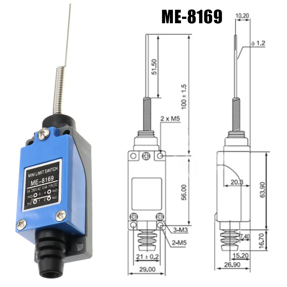 ME-8104 ME-8107 ME-8108 ME-8111 ME-8112 ME-8166 -8169 Limit Switch Rotary Adjustable Roller Lever Arm Travel Switch AC250V NO NC Quake ME-8169