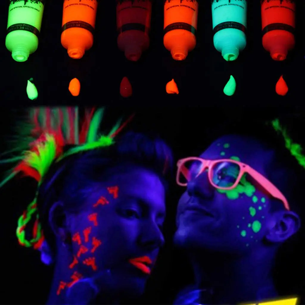 UV Neon Oil Face and Body Art Paint, 8 Tubes Glow in the Dark Body Paints Makeup, Neon Fluorescent Glow in Dark Party Cosmetics Quake