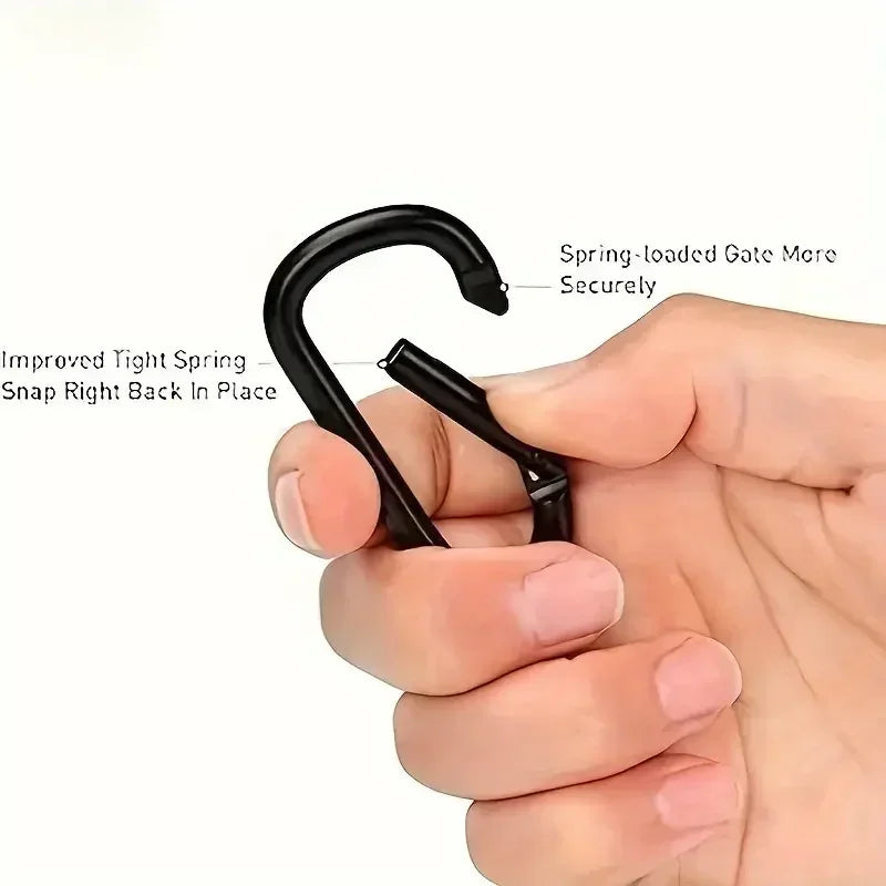 6Pcs Black Type D Carabiner Hooks for Outdoor Hiking Camping–Durable Steel Buckle Clips for Backpacks,Tents,Ropes&Adventure Gear Quake
