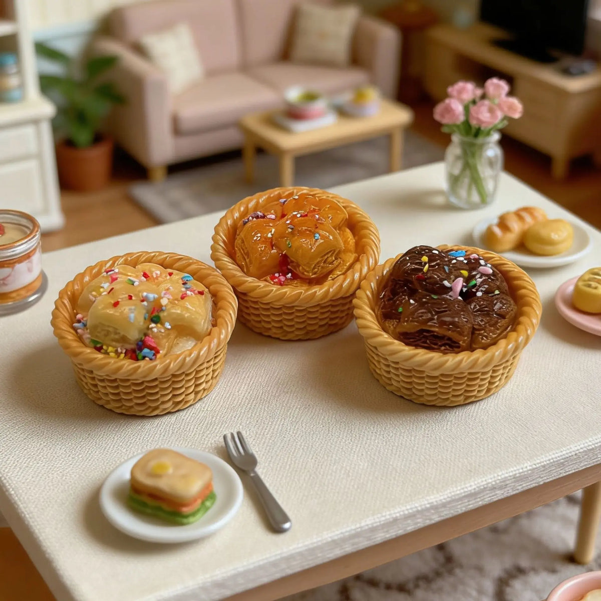 10Pcs Simulation Bread Basket Resin Cabochon Flatback For Desktop Decor DIY Fake Food Micro Landscape Crafts Ornament Accessorie Quake