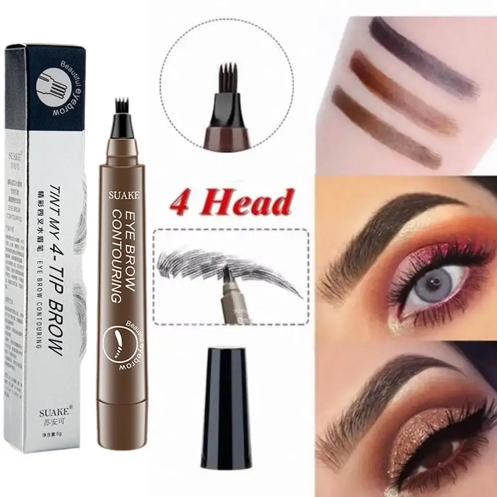 5 Colors Eyebrow Pen Waterproof 4 Fork Tip Eyebrow Pen Eyebrow Tattoo Waterproof Liquid Black Eye Brow Pencil Natual Brow Makeup Quake