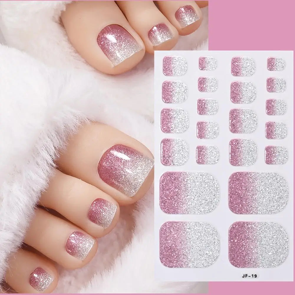 1sheet Glitter Toe Nail Wraps Solid Color Self-Adhesive Toe Nail Decals Strips 22tips Full Nail Polish Strips Summer Toe Decora Quake