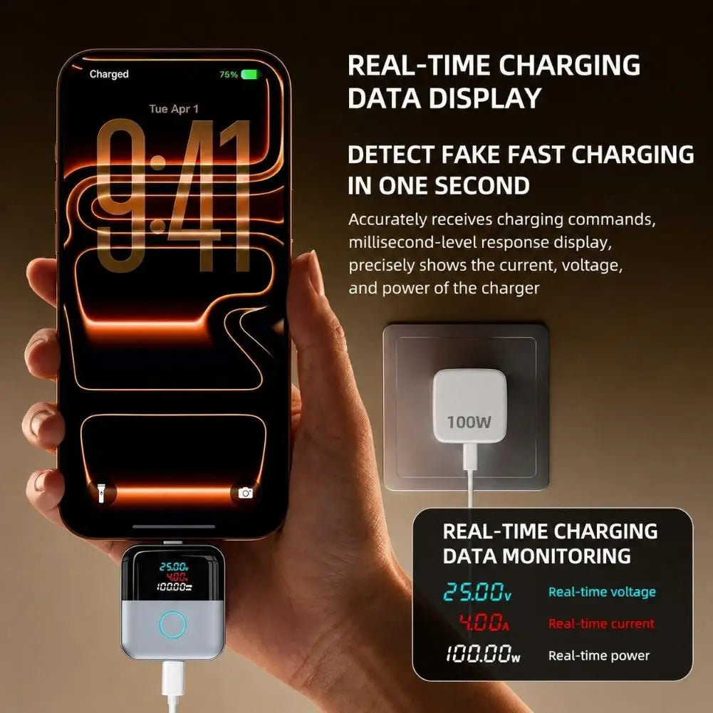140W USB C Auto Disconnect Charging Adapter Digital Display Current Voltage Monitor Overcharge Protection for Phones Tablets Quake