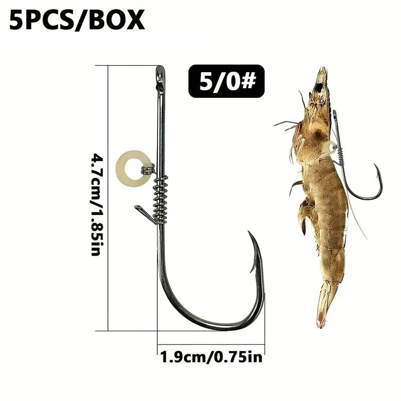 5pcs-10pcs /box Hanging Live Shrimp Back Hook, Shrimp Back Hook with Spring, Hanging Shrimp Fish Hook, Live Shrimp Fixed Hook Quake 5pcs5gang0