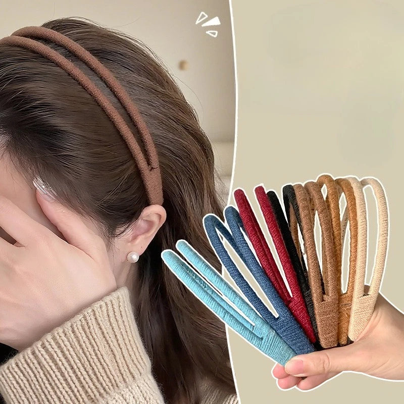 Solid Color Double-layer Yarn Headband for Women Fashion Versatile Headband Makeup Pressed Hair Headband Hair Hoop Styling Tools Quake