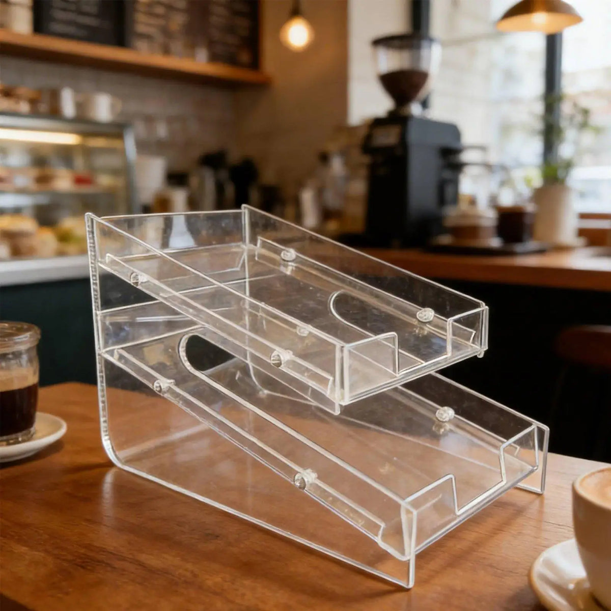 Double Layer Acrylic Showcase Shelf Clear Display Box for Coffee Capsule Chocolate Bar Snack Organizer Store Counter Rack Quake