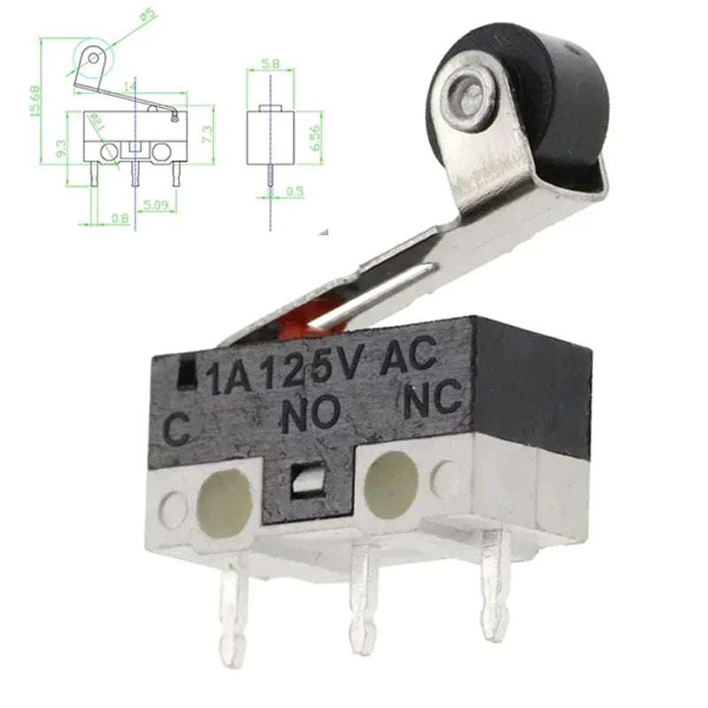 Micro Limit Switch 1A 125V Mouse Switch SPDT 3Pin Momentary Push Button Switch Without Handle/ With Handle/ With Roller Handle Quake PULLEY 1000PCS
