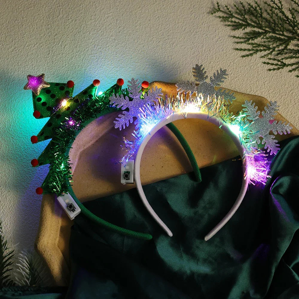 Christmas Luminous Headband Snowflakes Christmas Trees Headband Lovely LED Light Headband Flashing Hair Band Xmas Party Decor Quake