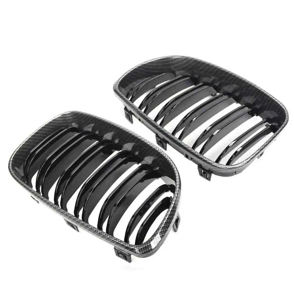 For BMW 1 Series E87 E81 E82 E88 2008-2011 2x Car ABS Grille Front Kidney Grill Doulbe Line Style 51137354949 51137354950 Parts Quake
