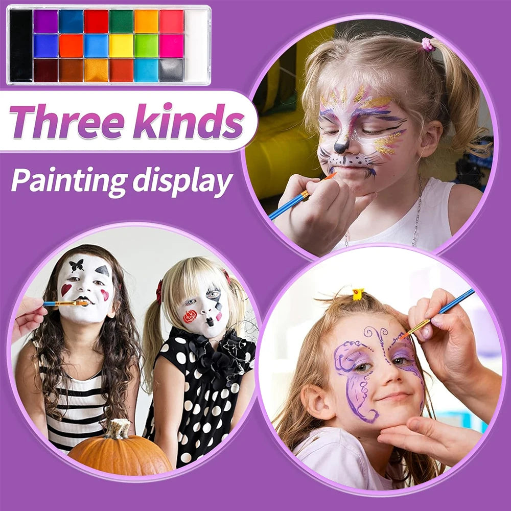 20 Color Face Body Paint Palette,10 Brush + 4 Paint Stencils Ideal for Halloween Cosplay Party SFX Stage Makeup Painting Kit Quake