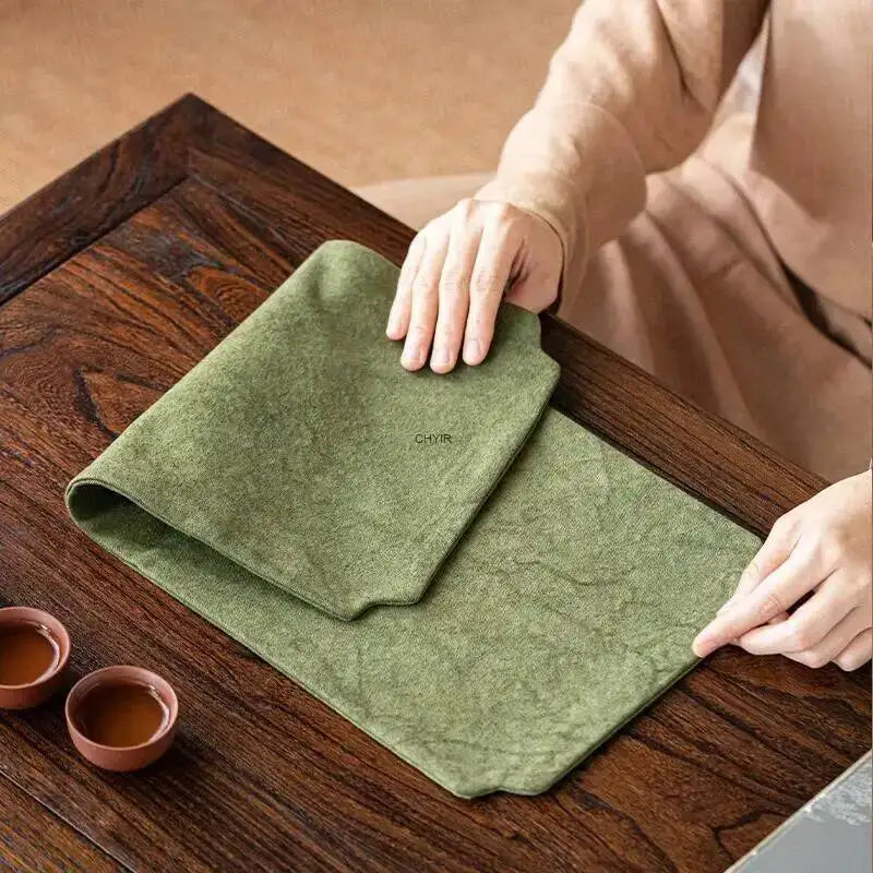 Chinese Tie-dye Canvas Dry Tea Mat Zen Tea Table Mat Double-sided Waterproof Anti-dirt Tea Ceremony Accessories Quake Tea Mat - Gray Blue