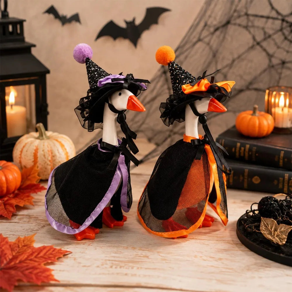 Halloween Desk Goose Witch Cloak Costume 7 Inch Mini Desktop Goose Clothes Doll Dress-Up Accessory Set DIY Halloween Party Decor Quake
