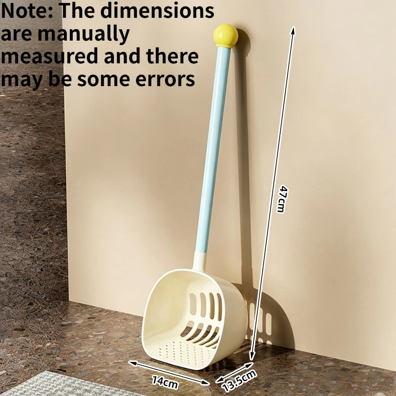 Long Handle Large Cat Litter Scoop with Filter Holes Durable Kitty Poop Shovel for Cat Litter Box Daily Pet Cleaning Use Quake white
