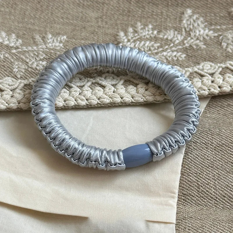 New Silk Hair Scrunchies Korean High Quality Hairbands Women Girls Sweet Pure Color Elastic Rubber Bands Hair Ropes Accessories Quake Blue