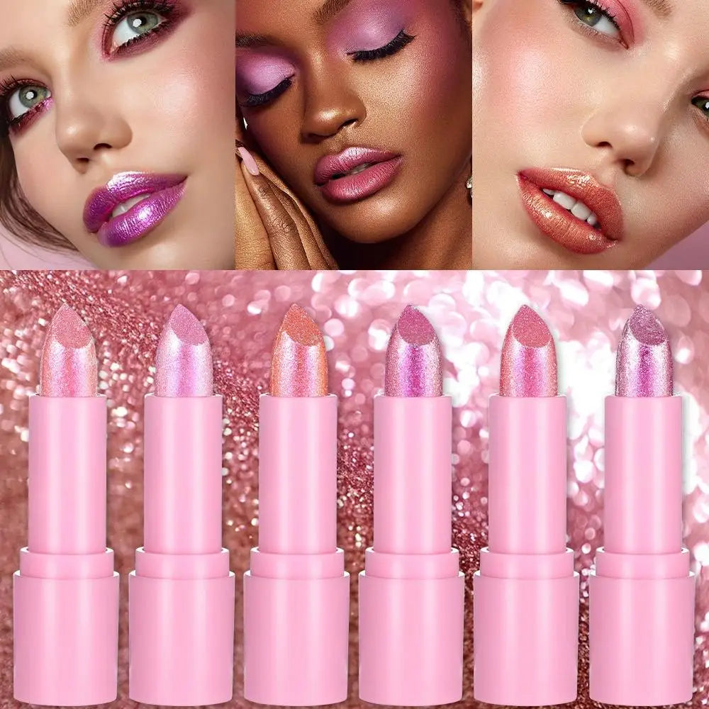 Metallic Pink Glitter Lipstick Long Lasting High Shine Diamond Nude Shimmer High Impact Full Coverage Sexy Lip Makeup for Women Quake