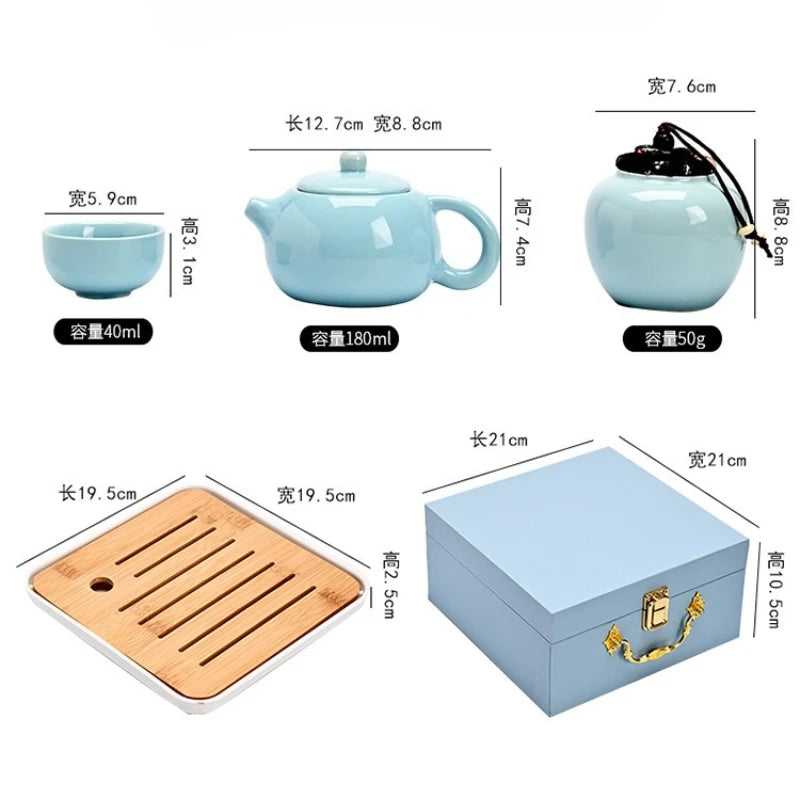 Ding kiln kungfu tea set complete set including tea tray with gift box ceramic teapot gift high-end Quake
