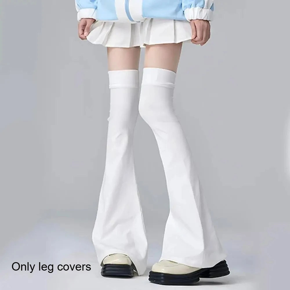 1 Pair Y2K Black White Gothic Lolita Over Knee High Socks Leg Stockings & Horn Shaped Cuffs Leg Warmers Quake WHITE one size fits all