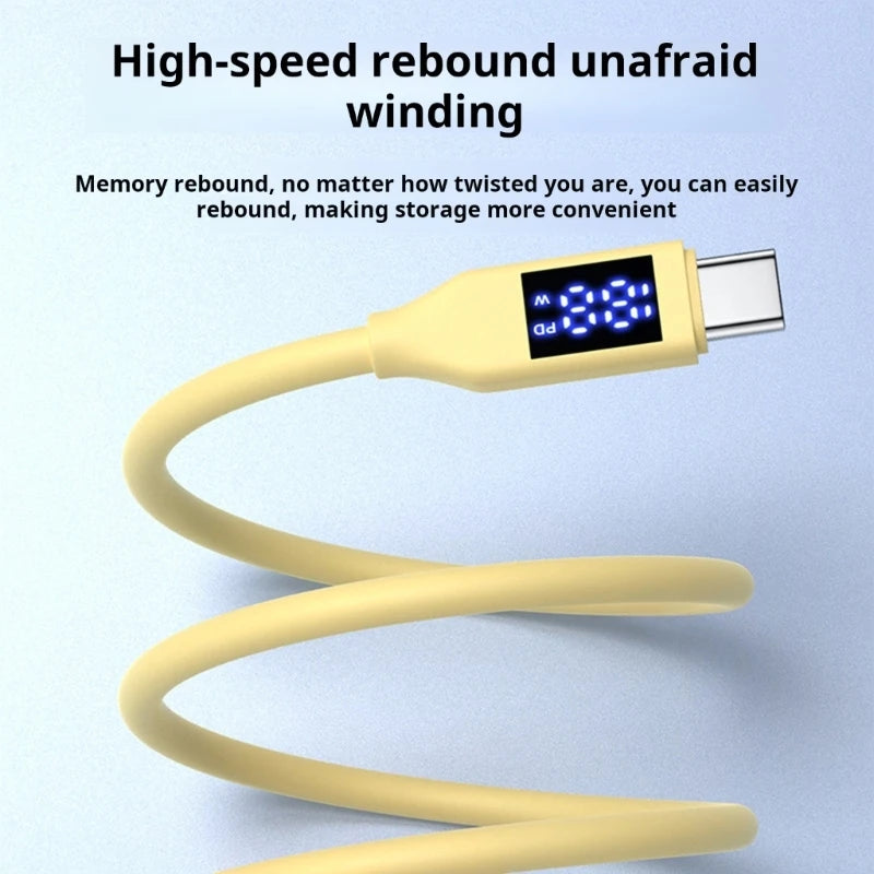 Double Type C Fast Charging Cable With LED Display 60W Power Delivery USB 2.0 Data Transfer Silicone Cord For Phones K1KF Quake