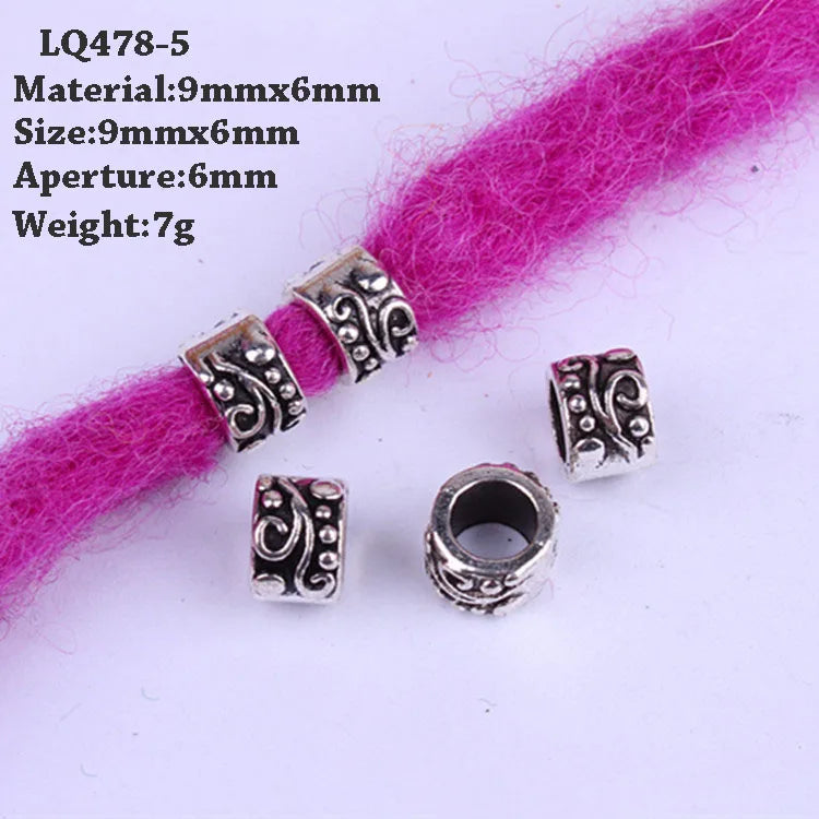 5-Piece Dreadlock Braid Beads Rings – Silver & Gold Hair Accessories