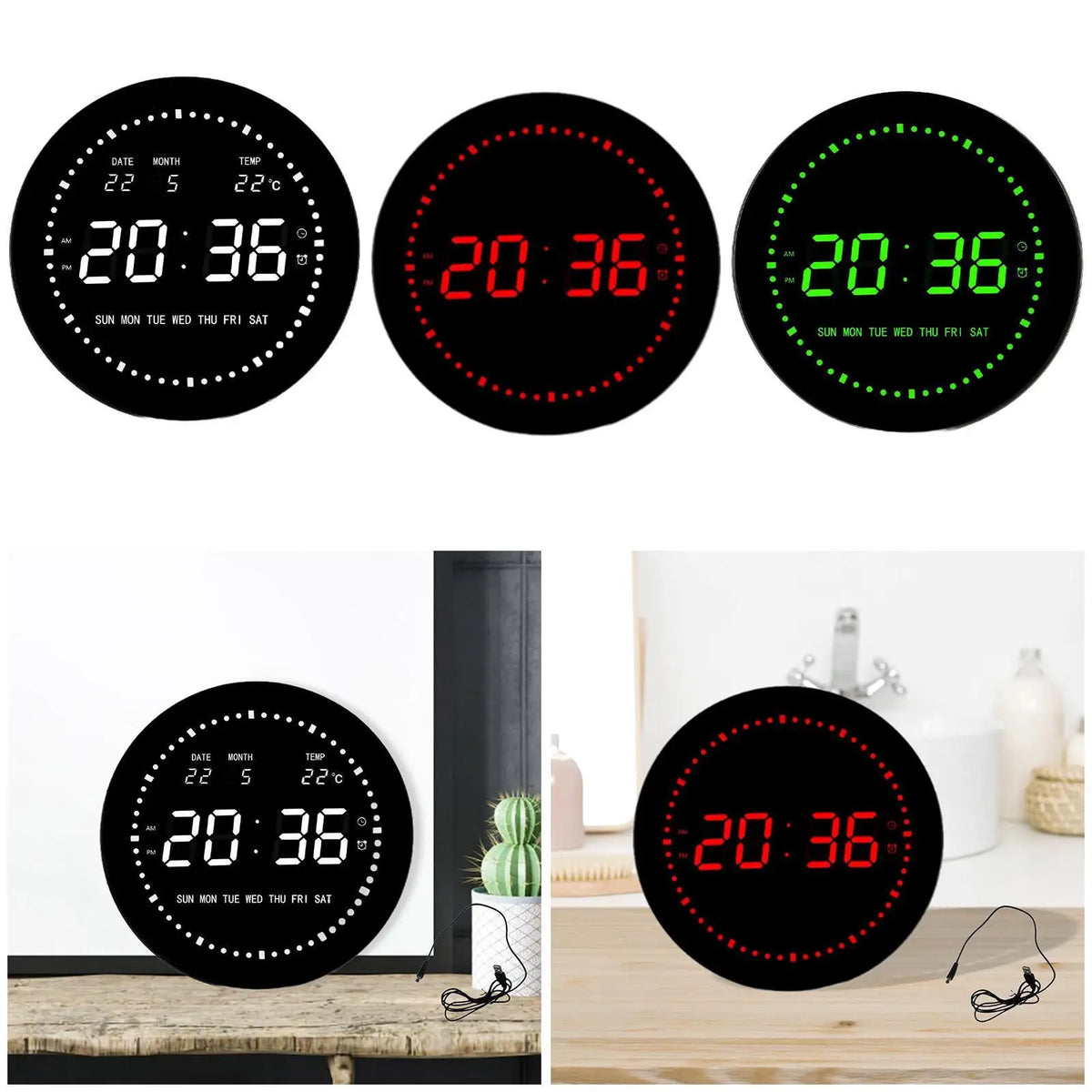 LED Digital Clock with USB Cable Tabletop Clock for Indoor School Classroom Quake