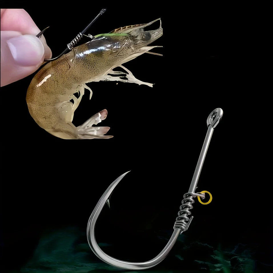 25pcs/Box Shrimp Back Hook Spring Live Shrimp Rigged Ready-Made Lure for Sea Bass and Rockfish Fishing, 1/0-5/0hook Quake