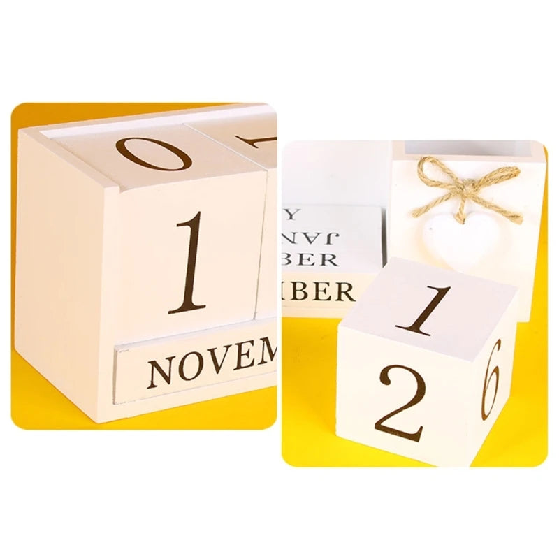 Wooden Permanent Calendar with Pen Holder, Desk Pen Holder with Blocks Permanent Calendar Office Desk Decorations K1KF Quake