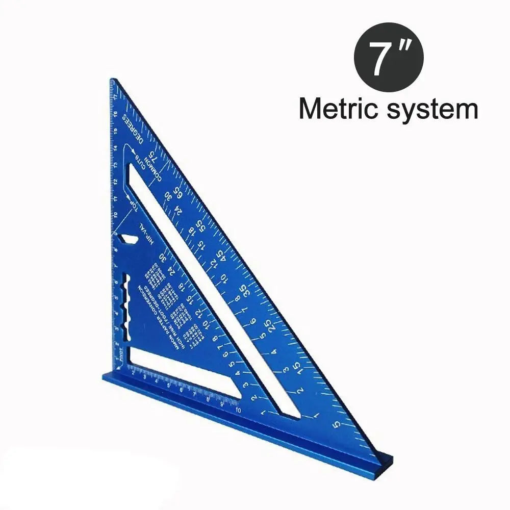 New 7Inch Triangle Ruler Measurement Tool Aluminium Alloy Carpenter Tools Inch Metric Angle Ruler Speed Square Woodworking Tools Quake blue-metric