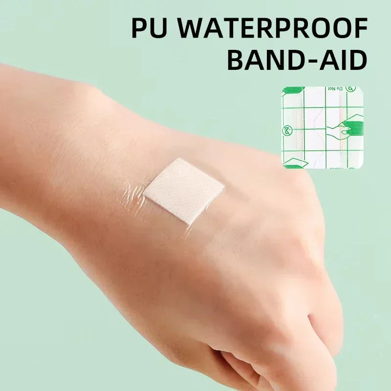 Waterproof PU Adhesive Band-Aid Stickers, 50pcs Square Protective Bandages 38mm x 38mm, Transparent First Aid Wound Dressings Quake