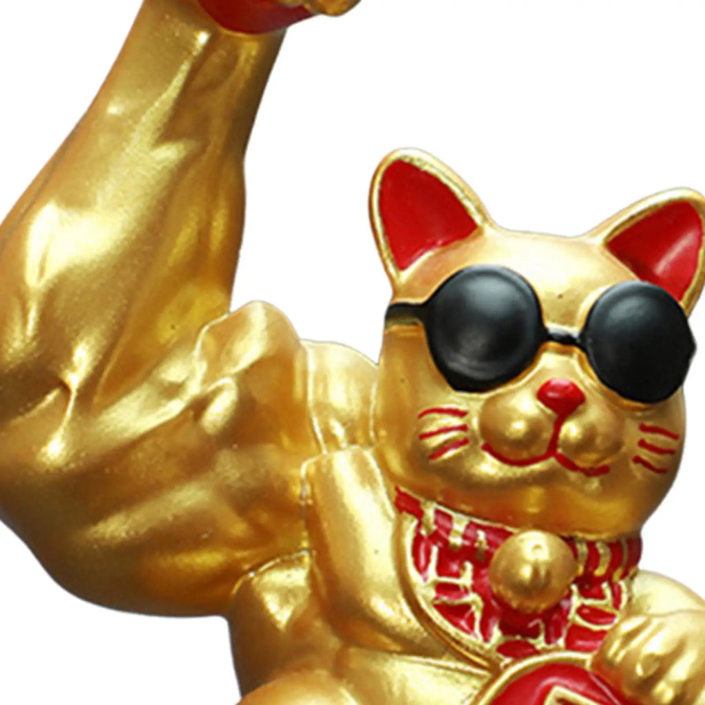 Lucky Cat Figurine Big Muscle Arm Feng Shui Decor, Home Office Tabletop Creative Quake
