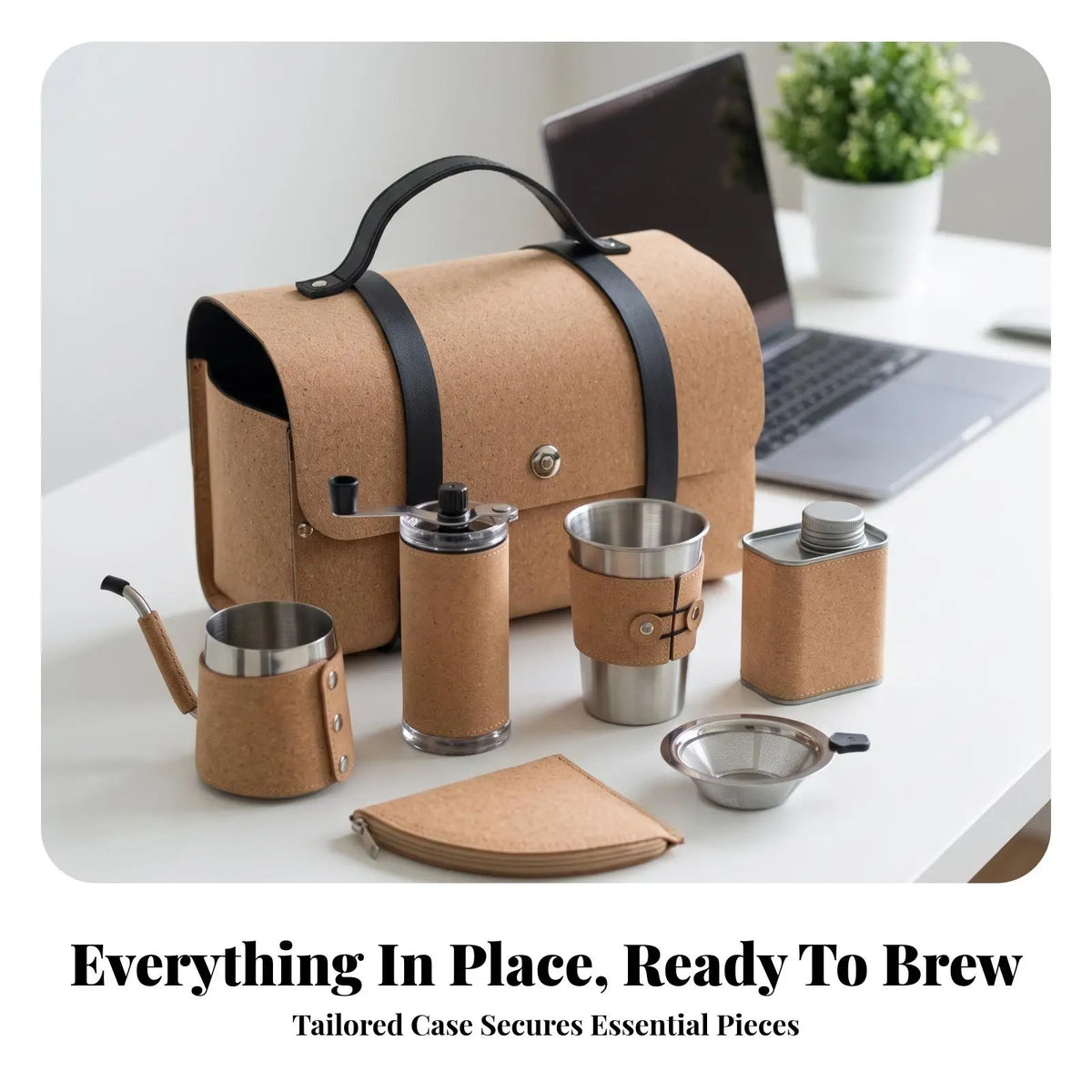 Hand Coffee Grinder Set with Carry Case Stainless Steel Cork Design Pour over Coffee Maker Equipment for Travel Camping Office Quake