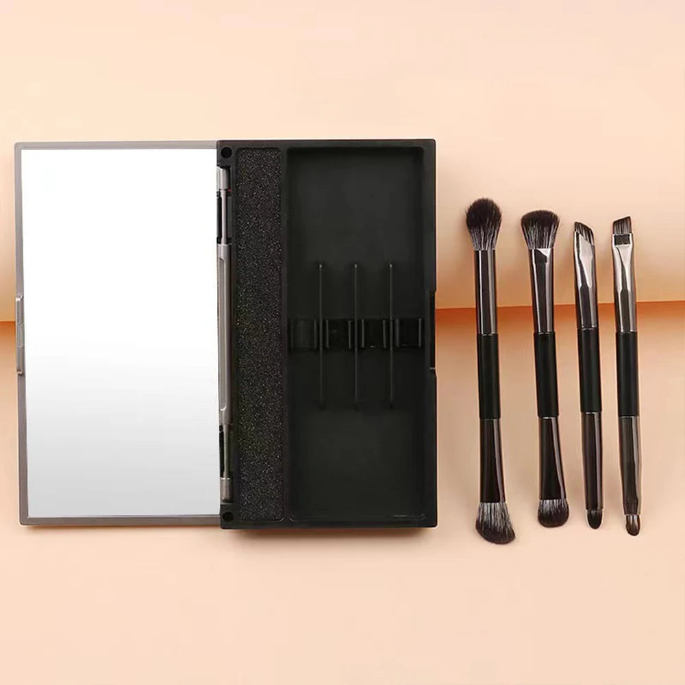 Portable Double-Ended Makeup Brush Set with Mirror Quake