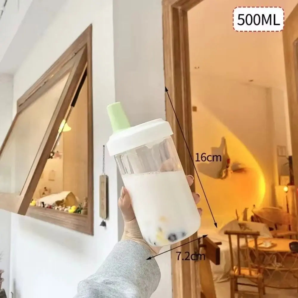 500/850ml Water Bottles Juice Milk Plastic Cup with Lid Straw Bubble Tea Coffee Cups Transparent Large Capacity Drinkware Quake 500ml-Green