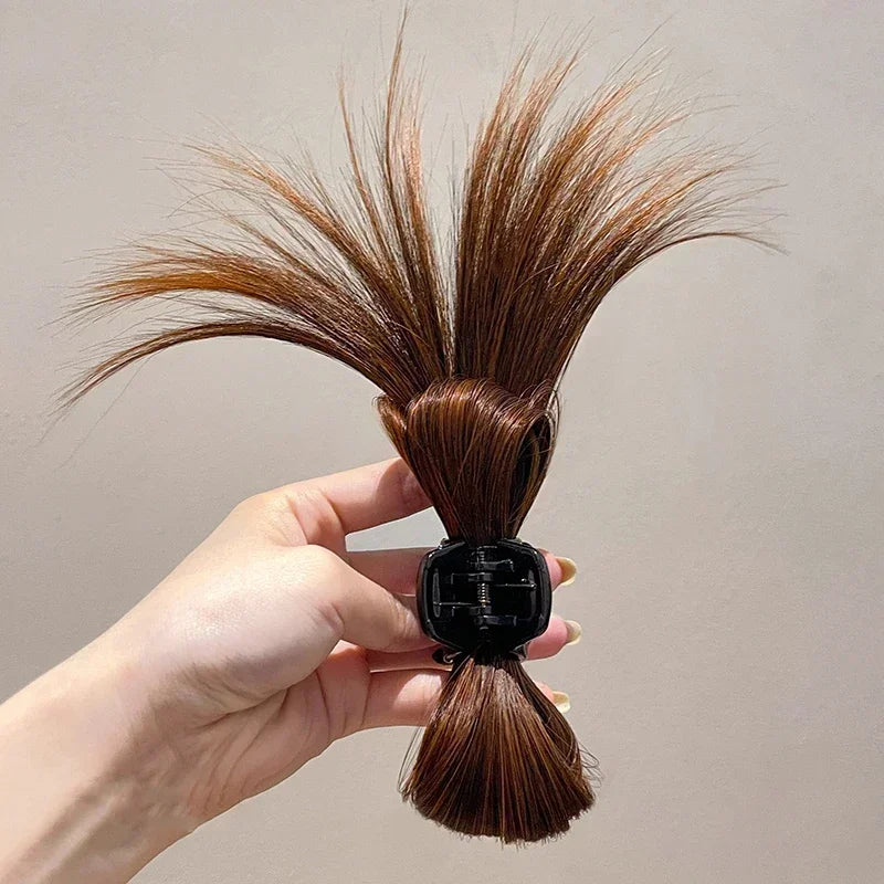 Women Simple Hair Claw Lazy Feather Ponytail Claw Korean Fashion Meatball Crab Clip Fake Hair Clamp High Ponytail Accessories Quake light brown