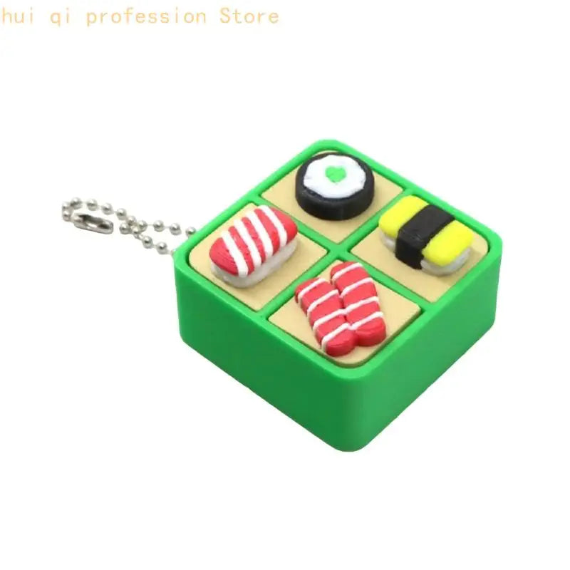 Small Sushi Box Press Keychain Toy with Button Top and Metal Chain for Desk, Bag, Pack, and Daily Travel Uses H8WE Quake Green CN