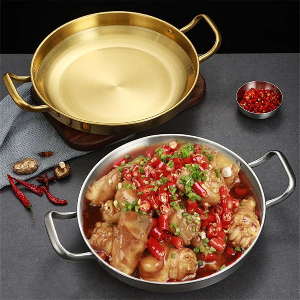 Stainless Steel Seafood Rice Pot Home Cooking Paella Pan Picnic Snack Plates Cookware Saucepan Dry Pots with Handle for Kitchen Quake