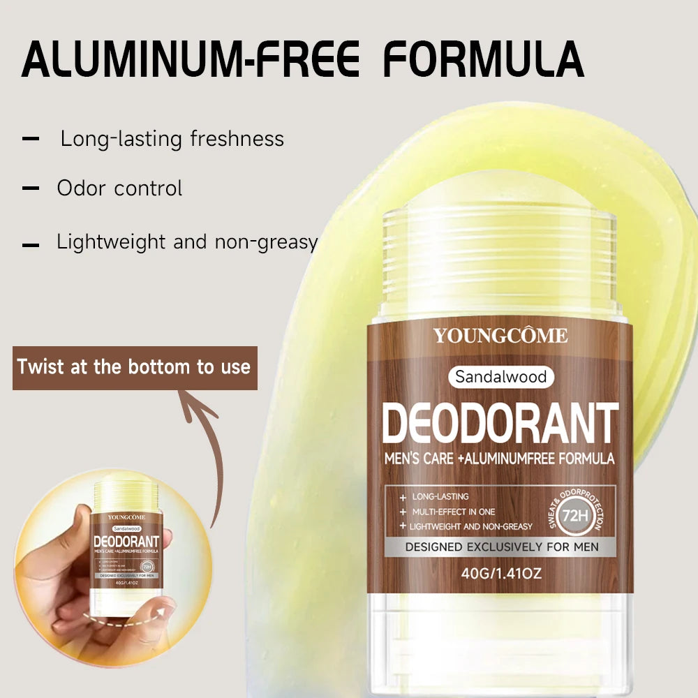 Sandalwood Men's Deodorant Anti Sweating Keep Drying Lasting Fragrance Remove Armpit Odor Underarm Refresh Sticks Fade Body Odor Quake