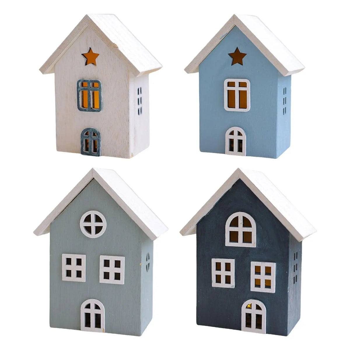 LED Lighted Christmas Village House Ornament Wood Tabletop Decoration for Room Aesthetic Holiday Setup Quake
