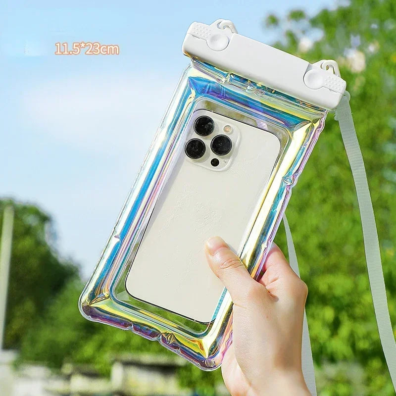 Waterproof Phone Pouch for Swimming - Touchable Clear Dry Bag with Lanyard & Airbag Anti-Sinking, Laser Sealed Universal Case Quake M462 WHITE